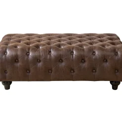 Clearance Providence Chesterfield Tufted Brown Faux Leather Ottoman Featured Ottomans & Poufs
