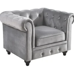 Online Providence Chesterfield Tufted Grey Velvet Rolled Arm Chair Discount Online Accent Chairs