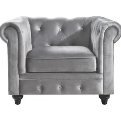 Online Providence Chesterfield Tufted Grey Velvet Rolled Arm Chair Discount Online Accent Chairs