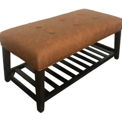 New Providence Collins Leather Bench, Brown Opening Sales Stools & Benches