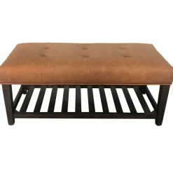 New Providence Collins Leather Bench, Brown Opening Sales Stools & Benches
