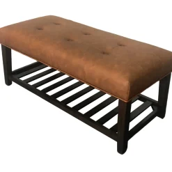 New Providence Collins Leather Bench, Brown Opening Sales Stools & Benches
