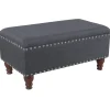 Online Providence Jasmine Linen Storage Ottoman, Charcoal Grey Premium Benches