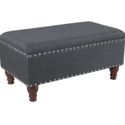 Online Providence Jasmine Linen Storage Ottoman, Charcoal Grey Premium Benches