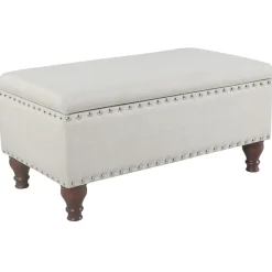 Online Providence Jasmine Linen Storage Ottoman, Beige Outlet Benches