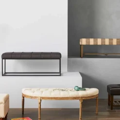 Clearance Providence Lourdes Tufted Curved Bench, Neutral Clearance Stools & Benches