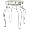 Clearance Quatrefoil Silver Wire Vanity Stool/Ivory Printed Fabric Seat Opening Sales Stools & Benches