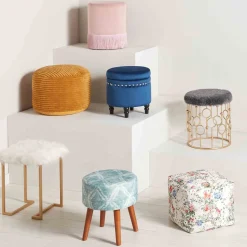 Best Ridgecrest Mustard Plush Pouf, 20 Flash Sale Ottomans & Poufs
