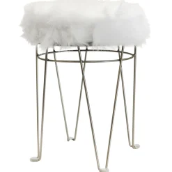 Clearance Rion Chrome Wire Vanity Stool/Padded White Faux Fur Seat Opening Sales Stools & Benches
