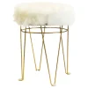 Online Rion White Faux Fur & Gold Vanity Stool Bargain Sale Stools & Benches