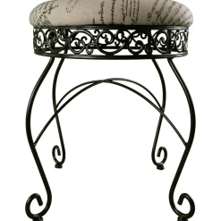 Online Round Metal Scroll Vanity Stool With French Script Cushion Flash Sale Stools & Benches