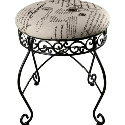Online Round Metal Scroll Vanity Stool With French Script Cushion Flash Sale Stools & Benches