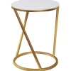 Outlet Round Quartz Top Accent Table With Gold Metal Base, Small Exquisite Gifts Accent Tables
