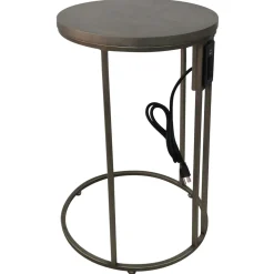 Hot Round Wood-Top Gold Metal C-Table With Usb Port, Large Good Quality Accent Tables