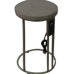 Online Round Wood-Top Gold Metal C-Table With Usb Port, Small Online Discount Accent Tables
