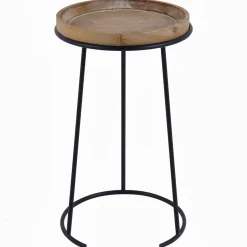 Round Wood-Top Metal C-Table Clearance Accent Tables