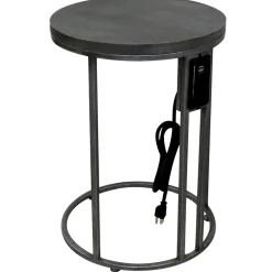 Clearance Round Wood-Top Metal C-Table With Usb Port, Silver Good Quality Accent Tables