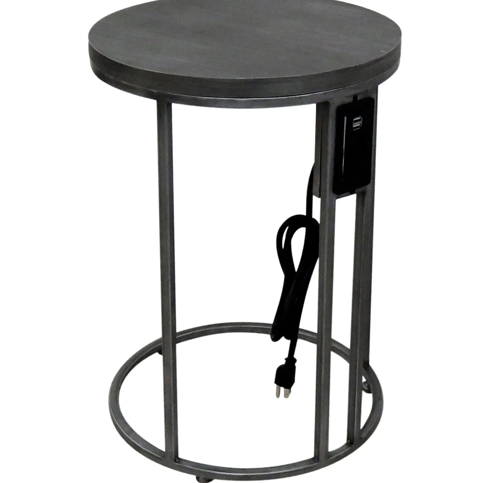 Clearance Round Wood-Top Metal C-Table With Usb Port, Silver Good Quality Accent Tables