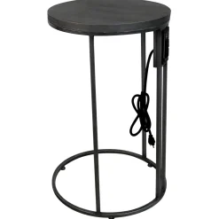 Best Round Wood-Top Silver Metal C-Table With Usb Port, Large Premium Accent Tables
