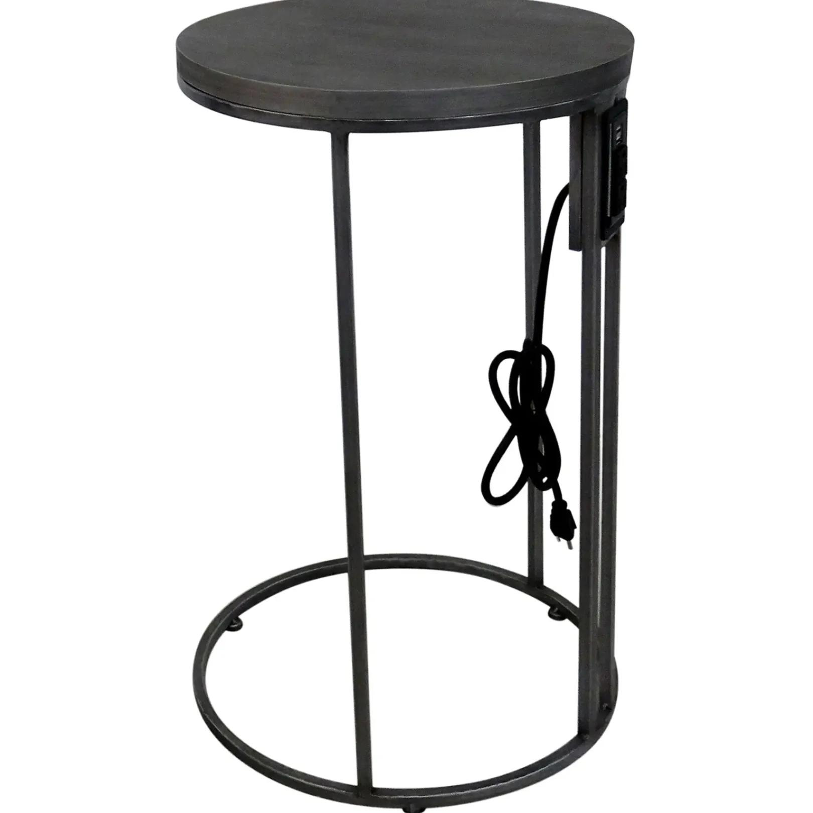Best Round Wood-Top Silver Metal C-Table With Usb Port, Large Premium Accent Tables
