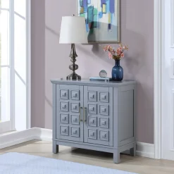 Clearance Sadie 2-Drawer Geometric Cabinet, Grey Bargain Sale Cabinets & Chests