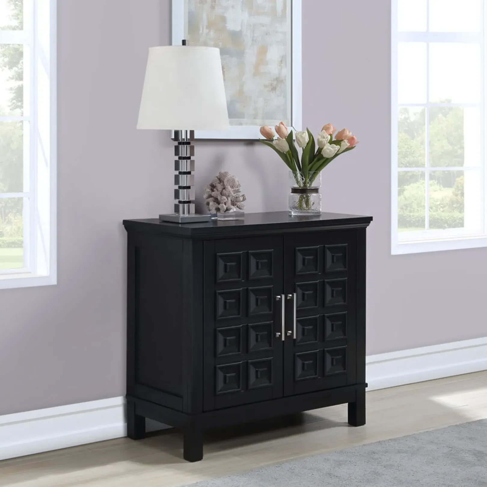 Outlet Sadie 2-Drawer Geometric Cabinet, Black Outlet Cabinets & Chests