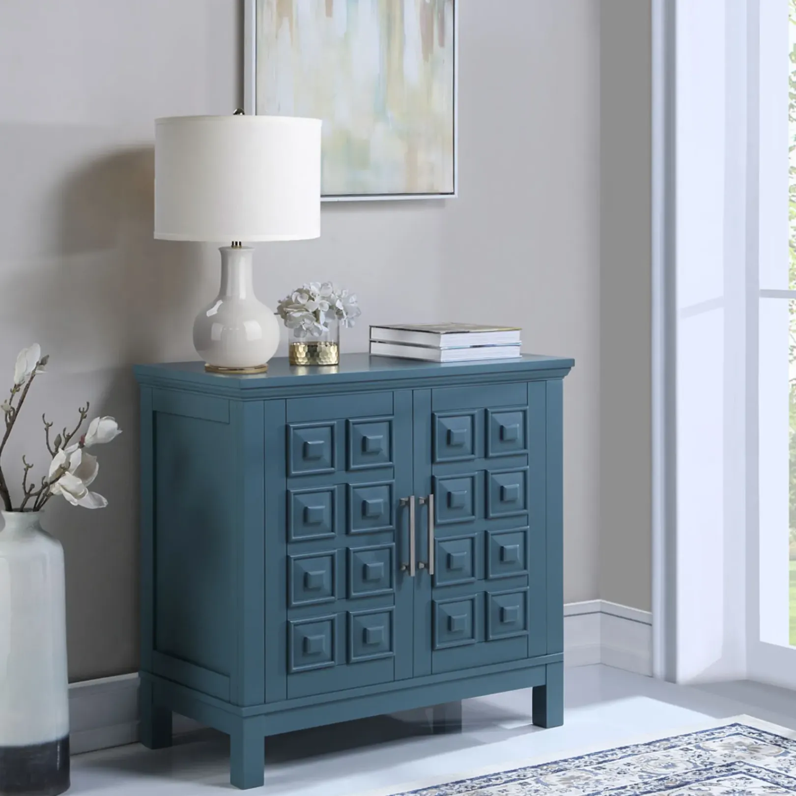 Best Sadie 2-Drawer Geometric Cabinet, Turquoise Clearance Cabinets & Chests