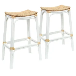 Set Of 2 Indah Rattan Backless Barstool, White Online Discount Barstools