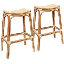 Discount Set Of 2 Indah Rattan Backless Barstool, Honey Bargain Sale Barstools