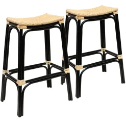 Sale Set Of 2 Indah Rattan Backless Barstool, Black Online Discount Barstools