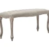 Best Simone Grey Linen Tufted Bench With Carved Reclaimed Wood Legs Outlet Benches