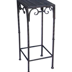 Square Wood Top Plant Stand With Brown Twist Metal Leg, Large Discount Online Plant Stands