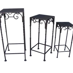 Square Wood Top Plant Stand With Brown Twist Metal Leg, Large Discount Online Plant Stands