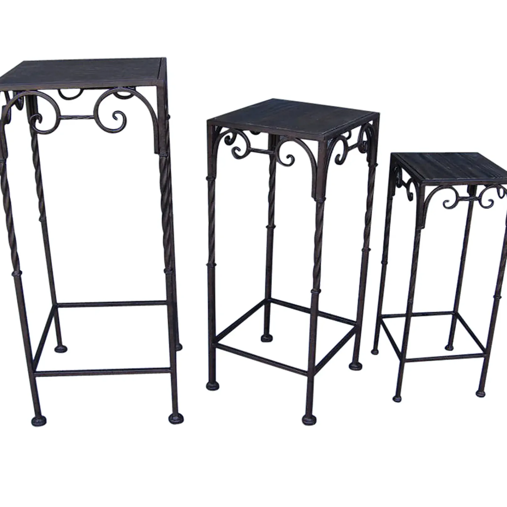 Square Wood Top Plant Stand With Brown Twist Metal Leg, Large Discount Online Plant Stands
