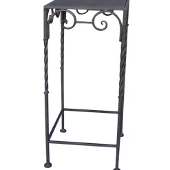 Square Wood Top Plant Stand With Brown Twist Metal Leg, Small Gift Selection Plant Stands
