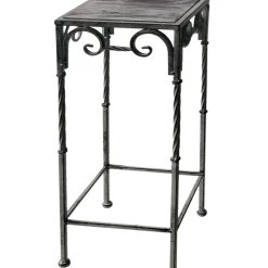 Discount Square Wood Top Plant Stand With Rustic Twist Metal Leg, Large Clearance Plant Stands