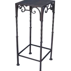 Hot Square Wood Top Plant Stand With Brown Twist Metal Leg, Medium Online Discount Plant Stands