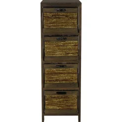 Discount 4-Tier Brown Wooden Shelf With Maize Drawers Discount Online Cabinets & Chests