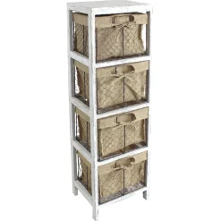Hot 4-Tier White Wooden Shelf With Wire Baskets Exquisite Gifts Cabinets & Chests