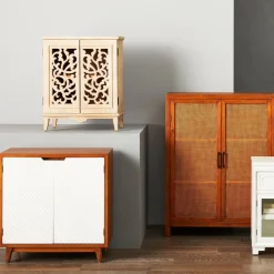 Two-Tone Brown & White 2-Door Wooden Cabinet Clearance Cabinets & Chests