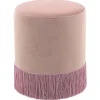 Clearance Velvet Blush Round Ottoman With Fringe Featured Ottomans & Poufs