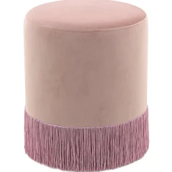 Clearance Velvet Blush Round Ottoman With Fringe Featured Ottomans & Poufs