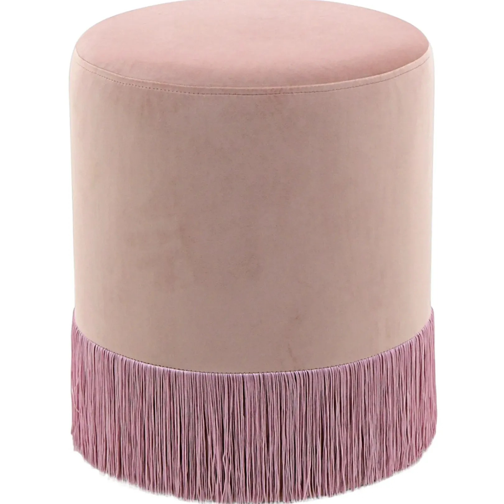 Clearance Velvet Blush Round Ottoman With Fringe Featured Ottomans & Poufs