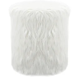 Best White Faux Fur Round Ottoman Fashion Ottomans & Poufs