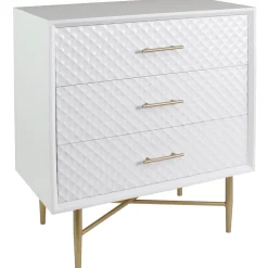 Online White/Gold 3-Drawer Cabinet Discount Cabinets & Chests