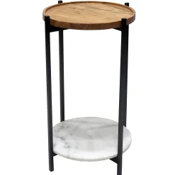 Wood Top Side Tbl W/Mrble Shlf Low Price Accent Tables