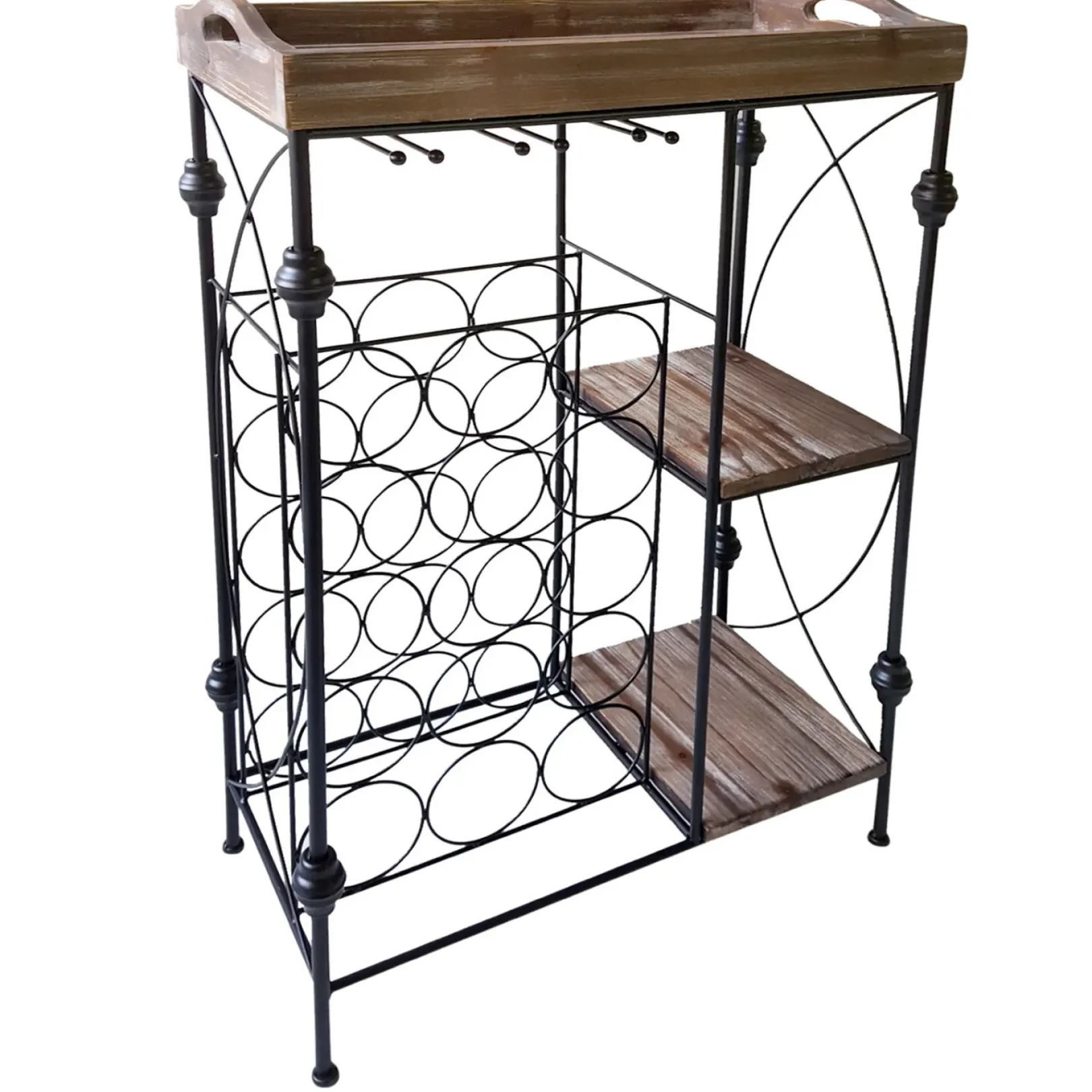 Hot Wood Tray Top Black Metal Wine Rack Outlet Baker'S Racks & Bar Carts